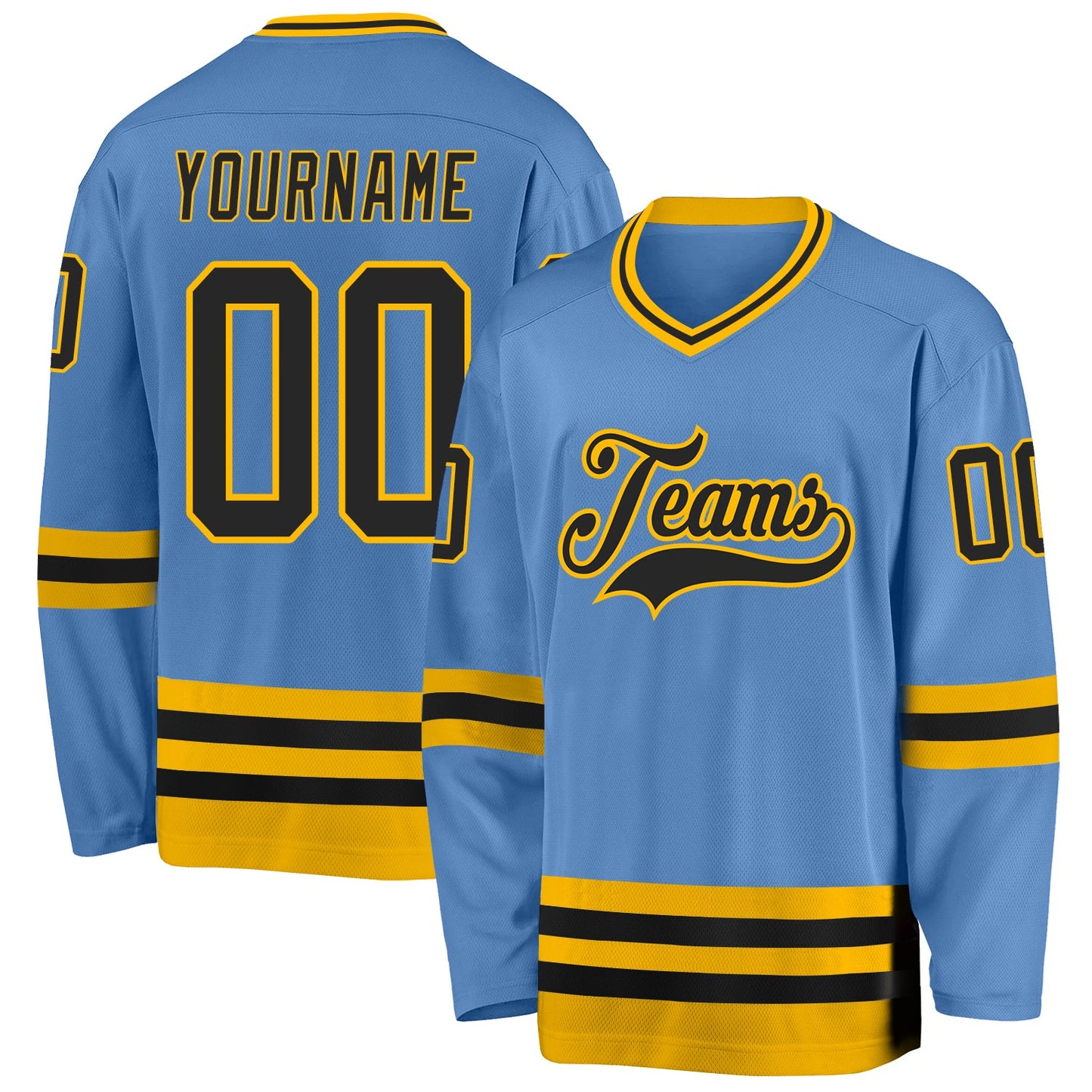 Custom Light Blue Black-Gold Hockey Jersey - Sky-Custom