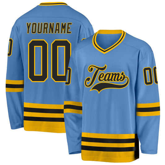 Custom Light Blue Black-Gold Hockey Jersey - Sky-Custom