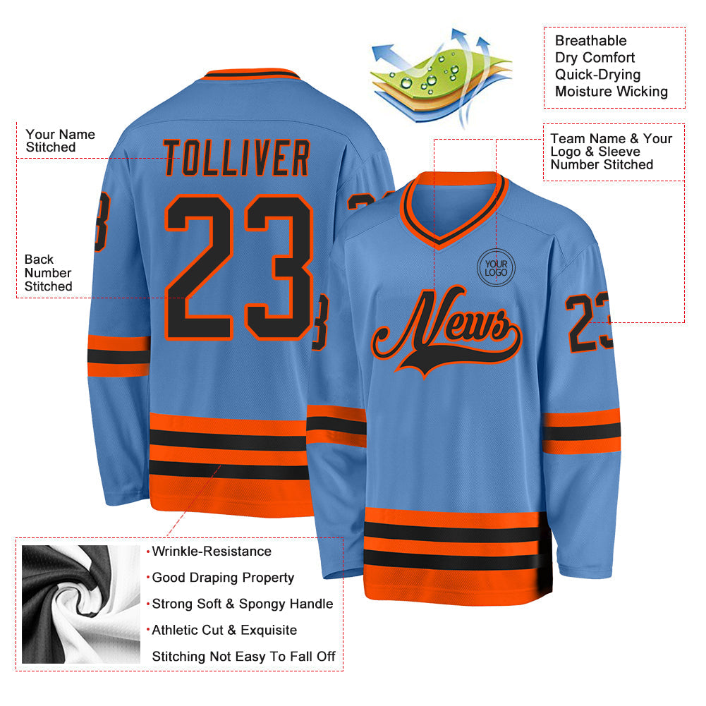Custom Light Blue Black-Orange Hockey Jersey - Sky-Custom
