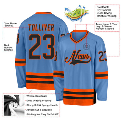 Custom Light Blue Black-Orange Hockey Jersey - Sky-Custom