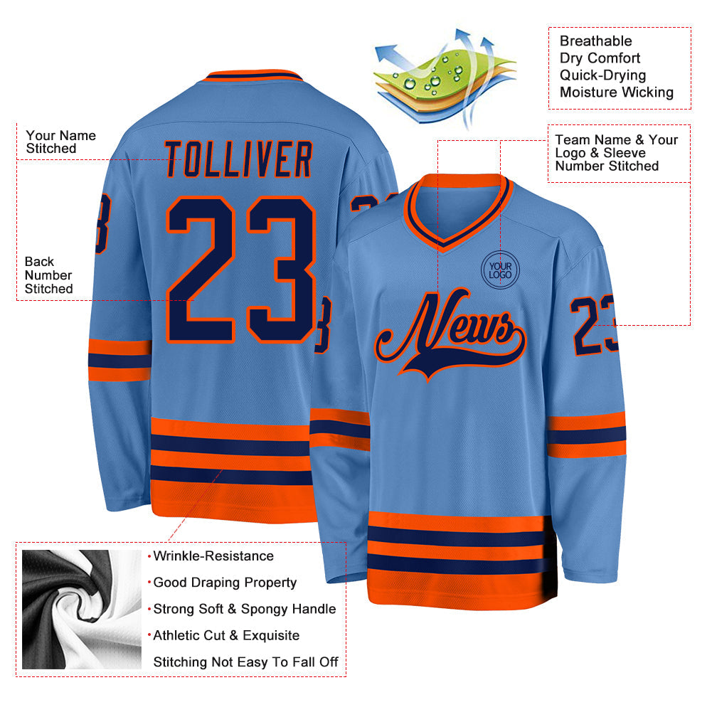 Custom Light Blue Navy-Orange Hockey Jersey - Sky-Custom