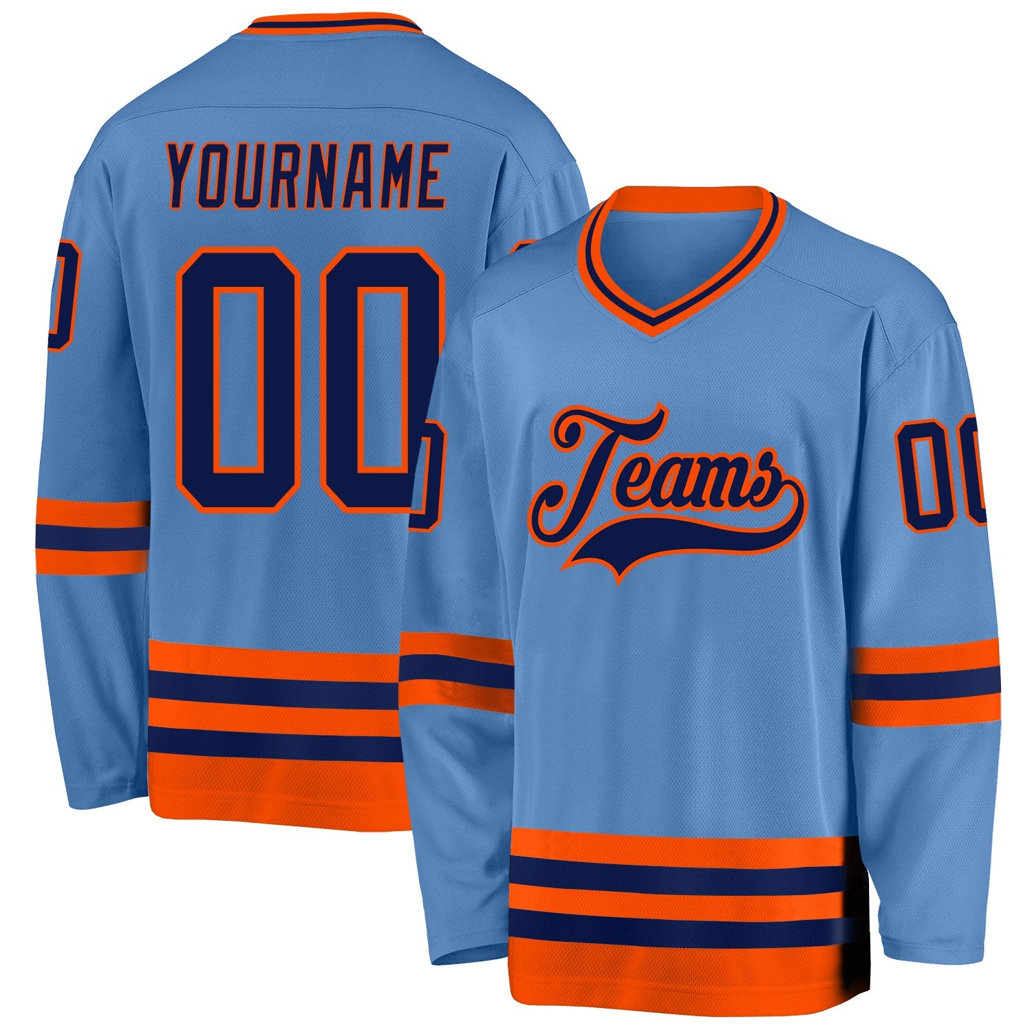 Custom Light Blue Navy-Orange Hockey Jersey - Sky-Custom
