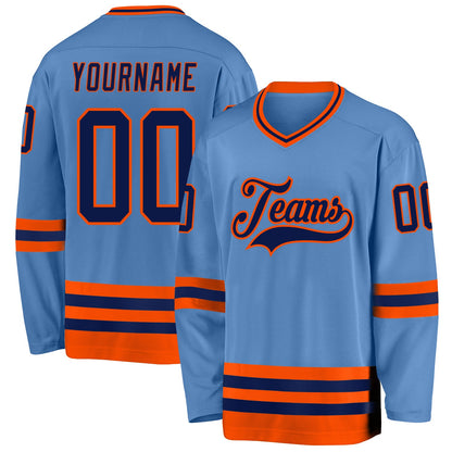 Custom Light Blue Navy-Orange Hockey Jersey - Sky-Custom