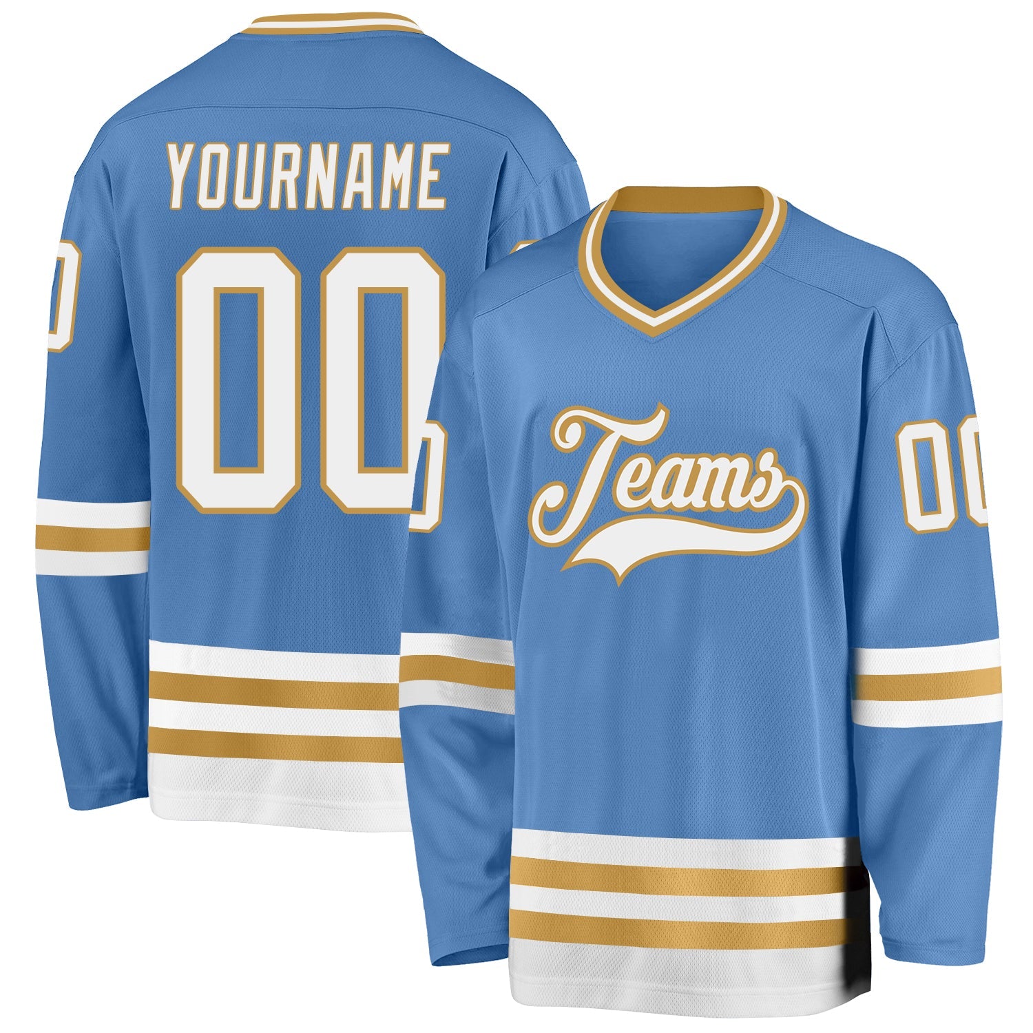 Custom Light Blue White-Old Gold Hockey Jersey - Sky-Custom