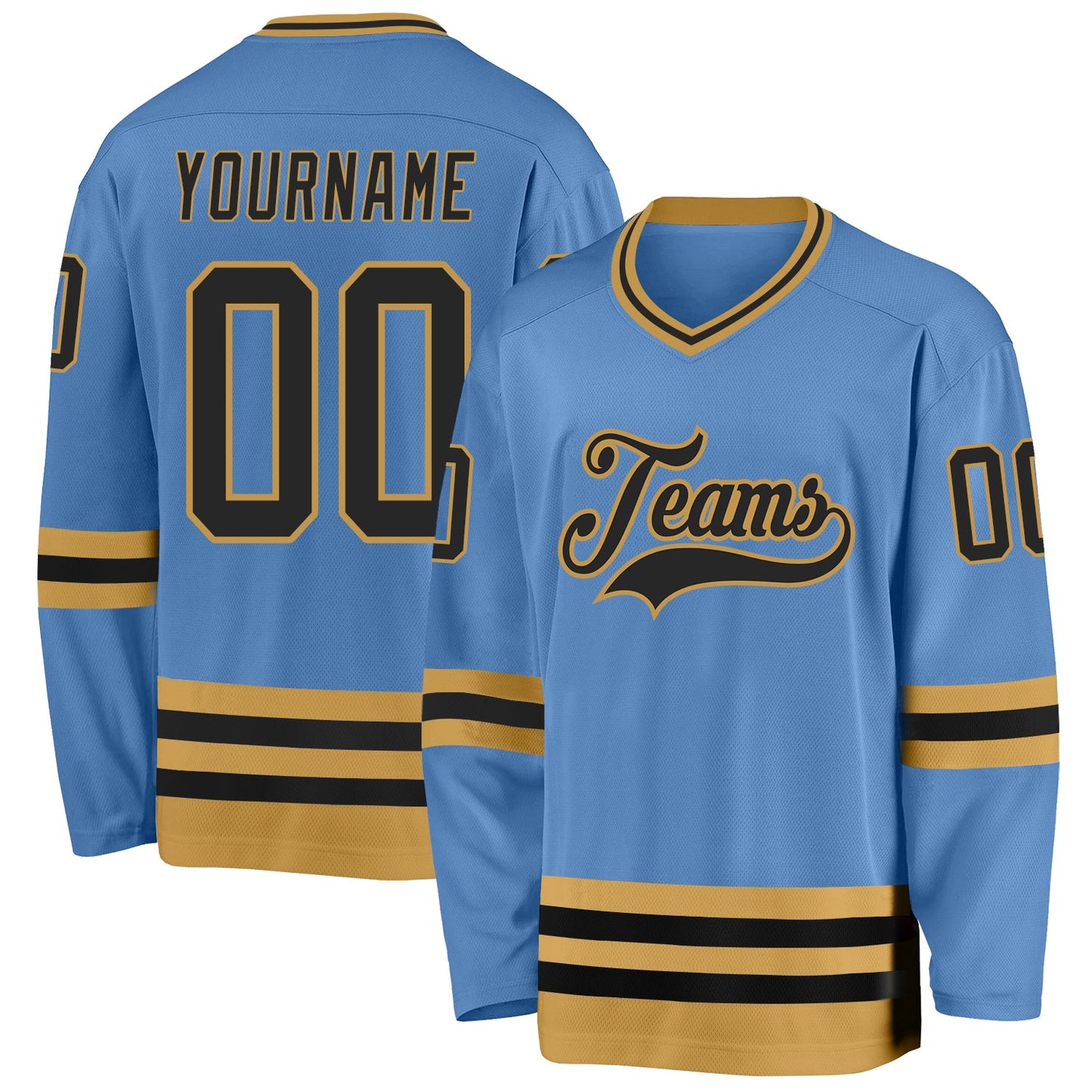 Custom Light Blue Black-Old Gold Hockey Jersey - Sky-Custom
