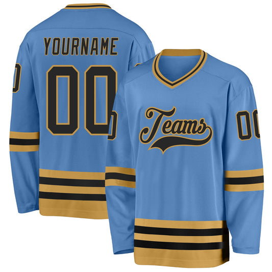 Custom Light Blue Black-Old Gold Hockey Jersey - Sky-Custom