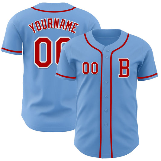 Custom Light Blue Red-White Authentic Baseball Jersey - Sky-Custom