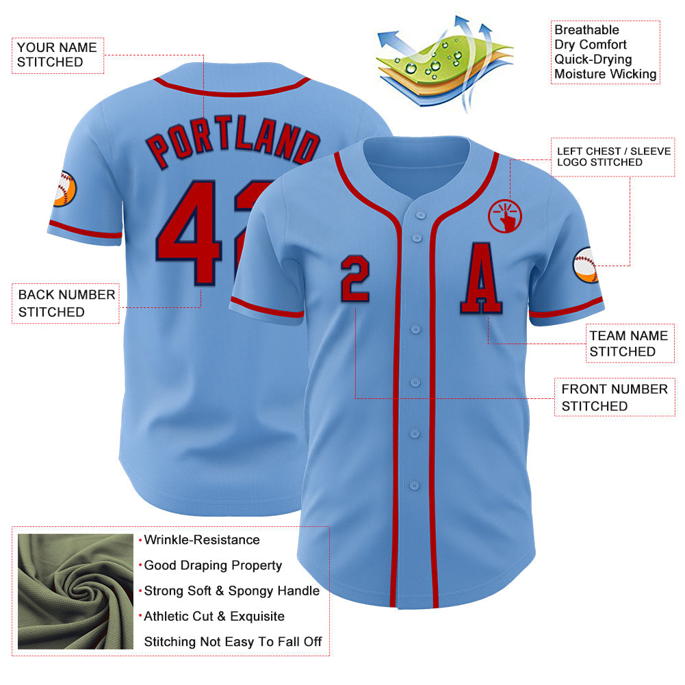 Custom Light Blue Red-Navy Authentic Baseball Jersey - Sky-Custom