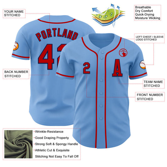 Custom Light Blue Red-Navy Authentic Baseball Jersey - Sky-Custom