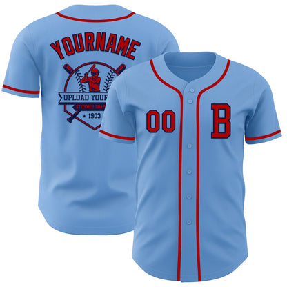 Custom Light Blue Red-Navy Authentic Baseball Jersey - Sky-Custom