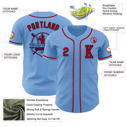 Custom Light Blue Red-Navy Authentic Baseball Jersey - Sky-Custom