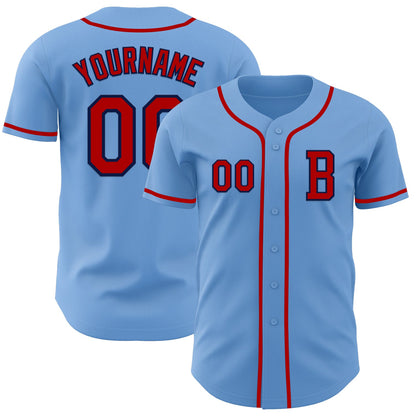 Custom Light Blue Red-Navy Authentic Baseball Jersey - Sky-Custom