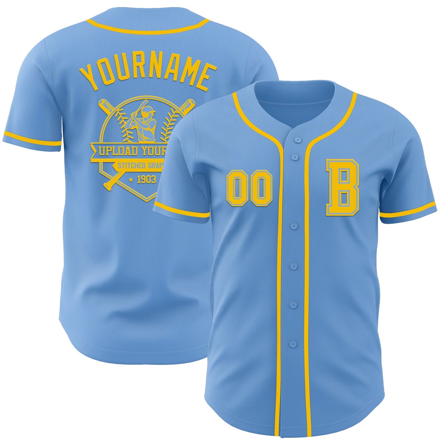 Custom Light Blue Yellow Authentic Baseball Jersey - Sky-Custom