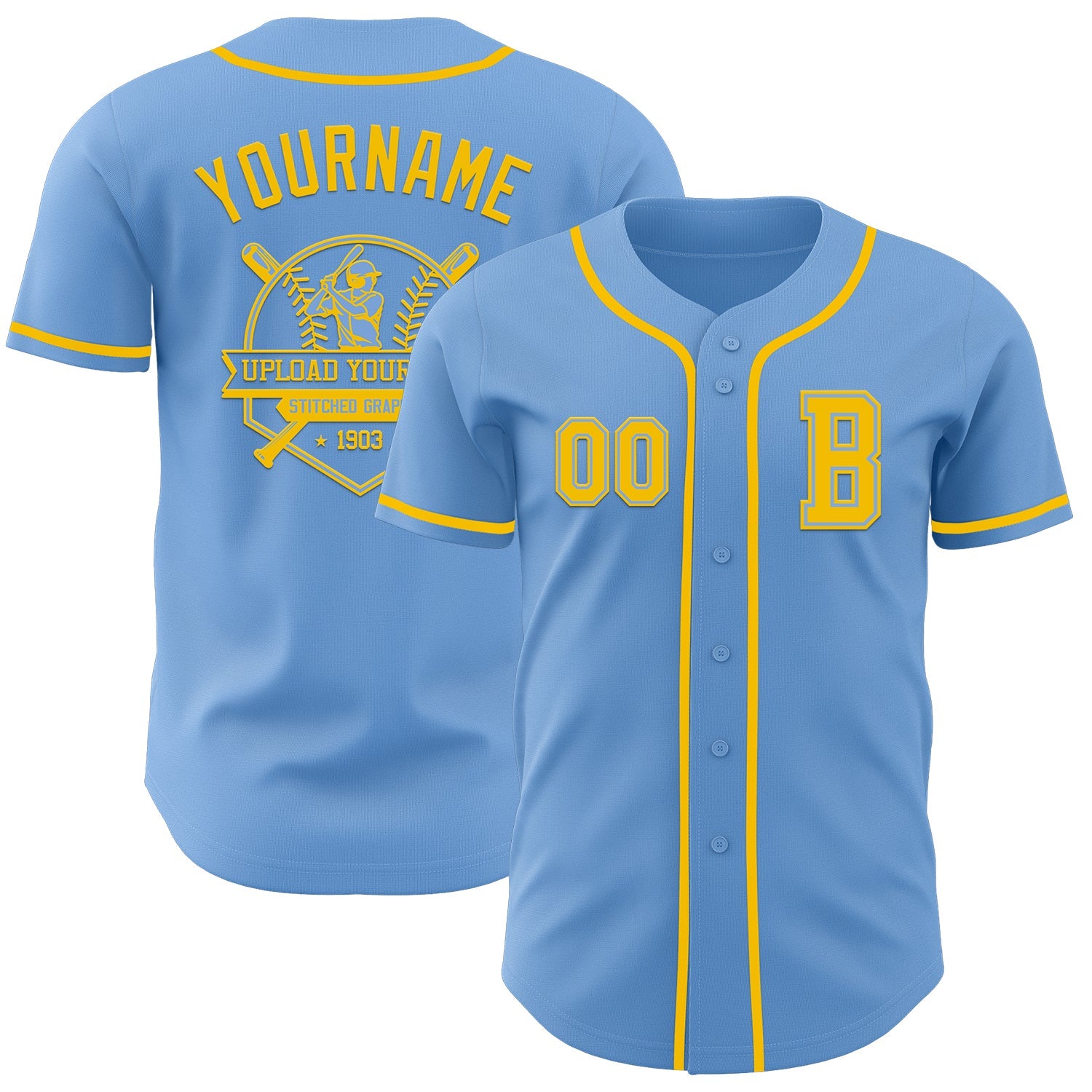 Custom Light Blue Yellow Authentic Baseball Jersey - Sky-Custom
