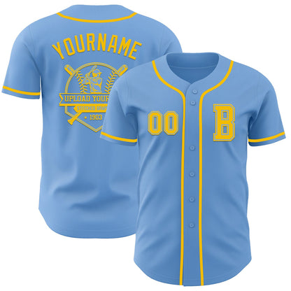 Custom Light Blue Yellow Authentic Baseball Jersey - Sky-Custom