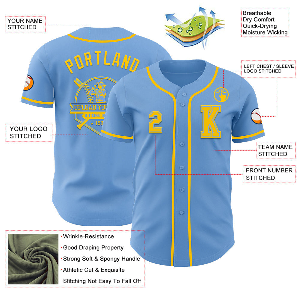 Custom Light Blue Yellow Authentic Baseball Jersey - Sky-Custom