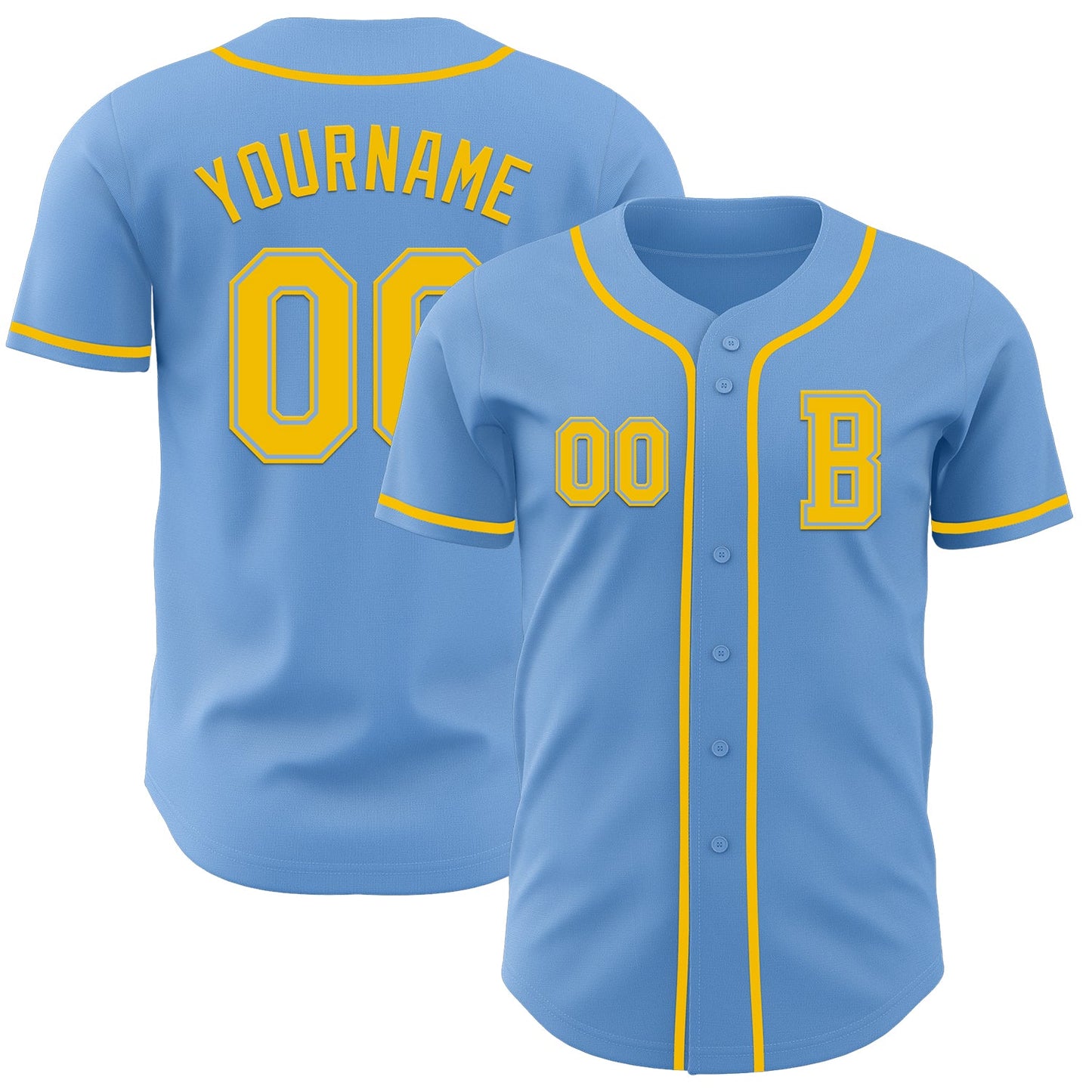 Custom Light Blue Yellow Authentic Baseball Jersey - Sky-Custom
