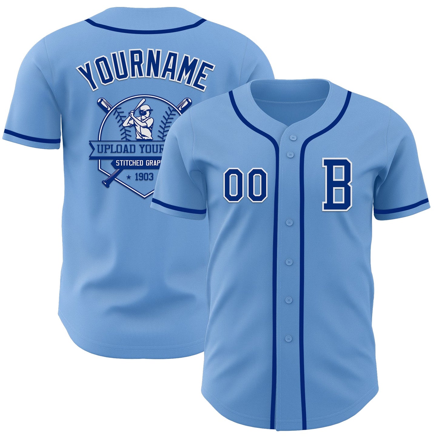 Custom Light Blue Royal-White Authentic Baseball Jersey - Sky-Custom