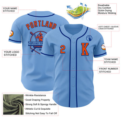 Custom Light Blue Orange-Royal Authentic Baseball Jersey - Sky-Custom