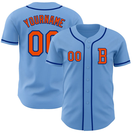 Custom Light Blue Orange-Royal Authentic Baseball Jersey - Sky-Custom