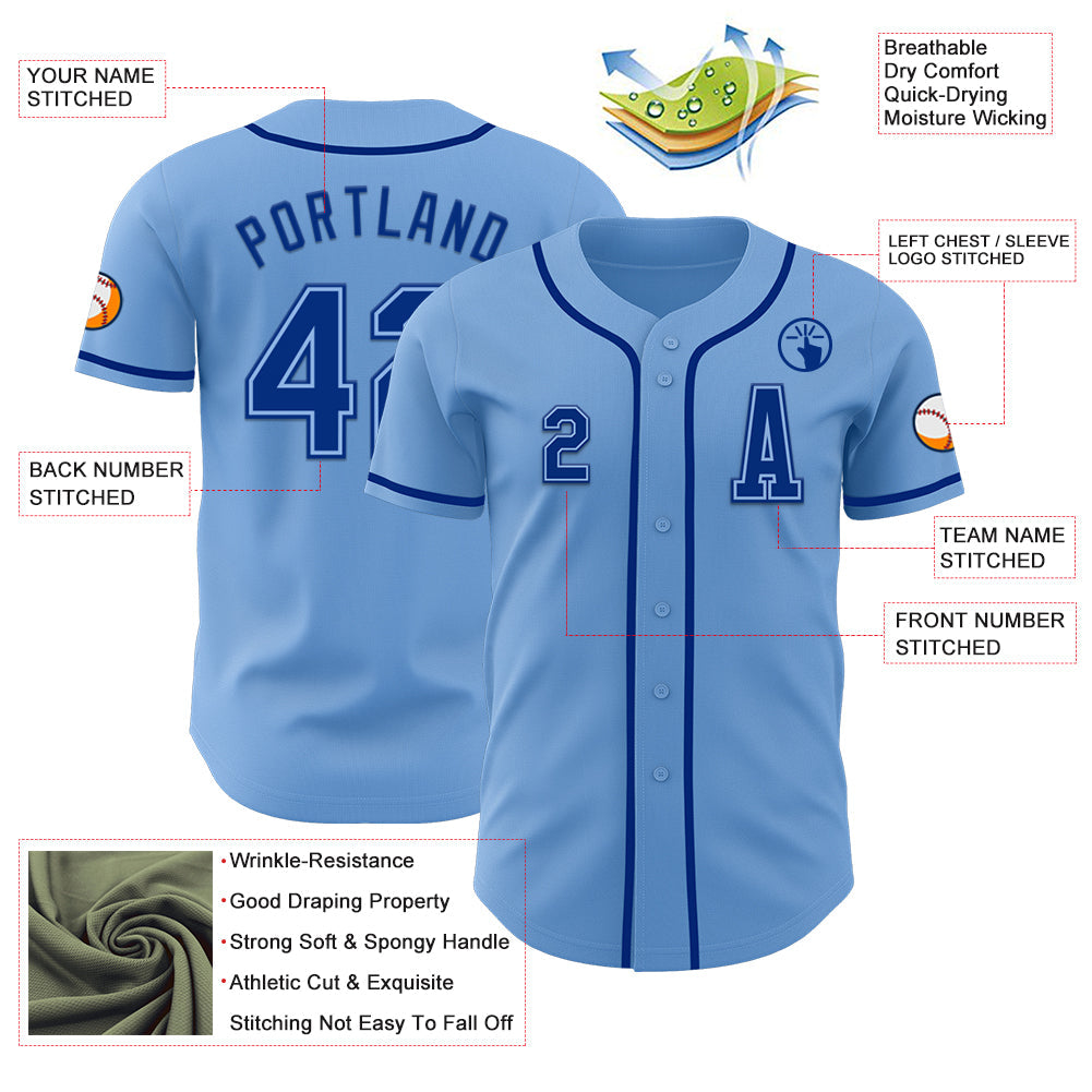 Custom Light Blue Royal Authentic Baseball Jersey - Sky-Custom