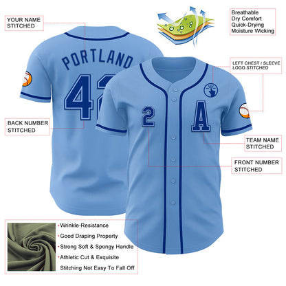 Custom Light Blue Royal Authentic Baseball Jersey - Sky-Custom