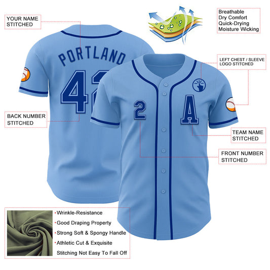 Custom Light Blue Royal Authentic Baseball Jersey - Sky-Custom