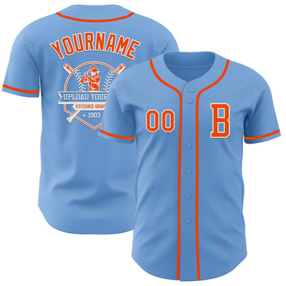 Custom Light Blue Orange-White Authentic Baseball Jersey - Sky-Custom