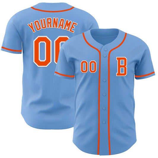 Custom Light Blue Orange-White Authentic Baseball Jersey - Sky-Custom