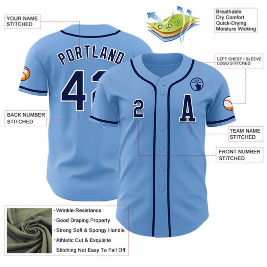 Custom Light Blue Navy-White Authentic Baseball Jersey - Sky-Custom
