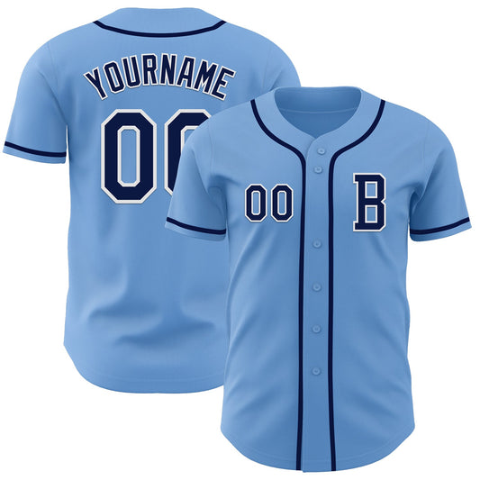 Custom Light Blue Navy-White Authentic Baseball Jersey - Sky-Custom