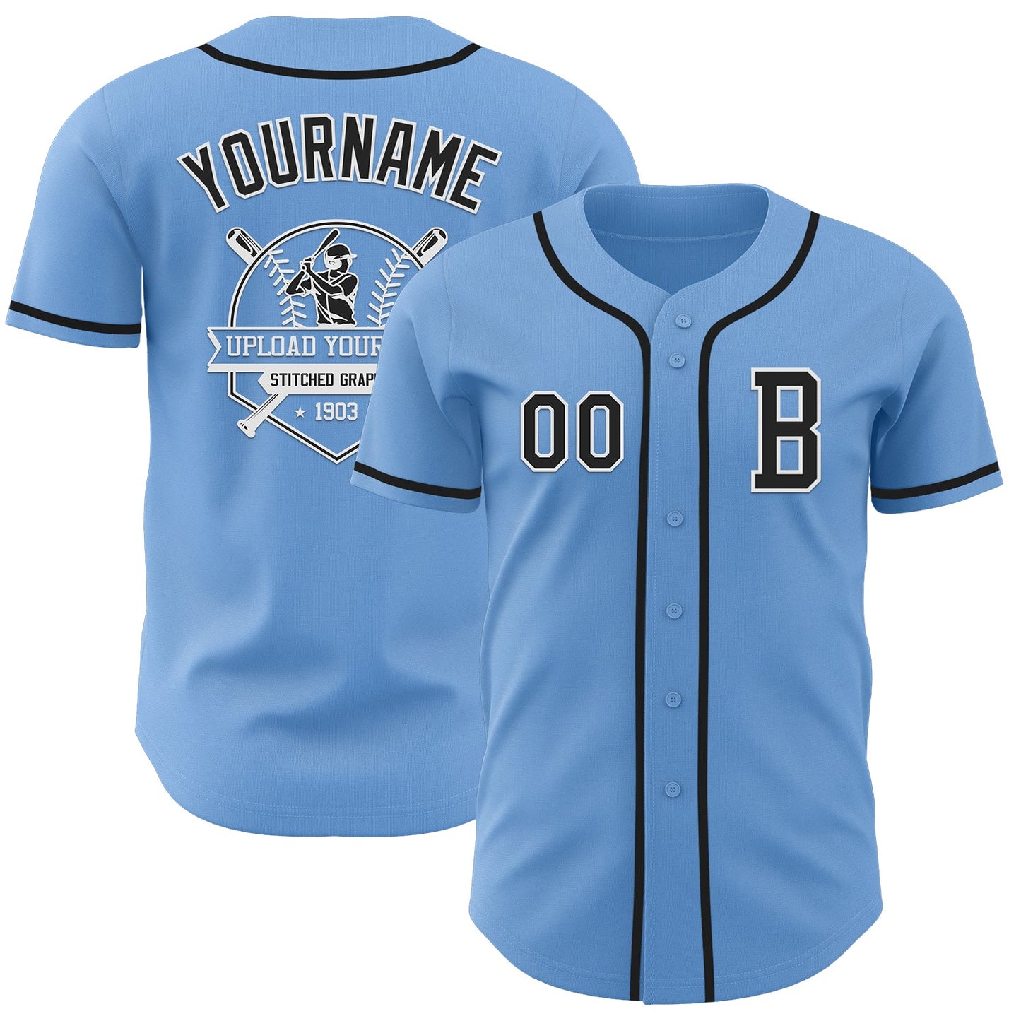 Custom Light Blue Black-White Authentic Baseball Jersey - Sky-Custom