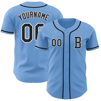 Custom Light Blue Black-White Authentic Baseball Jersey - Sky-Custom