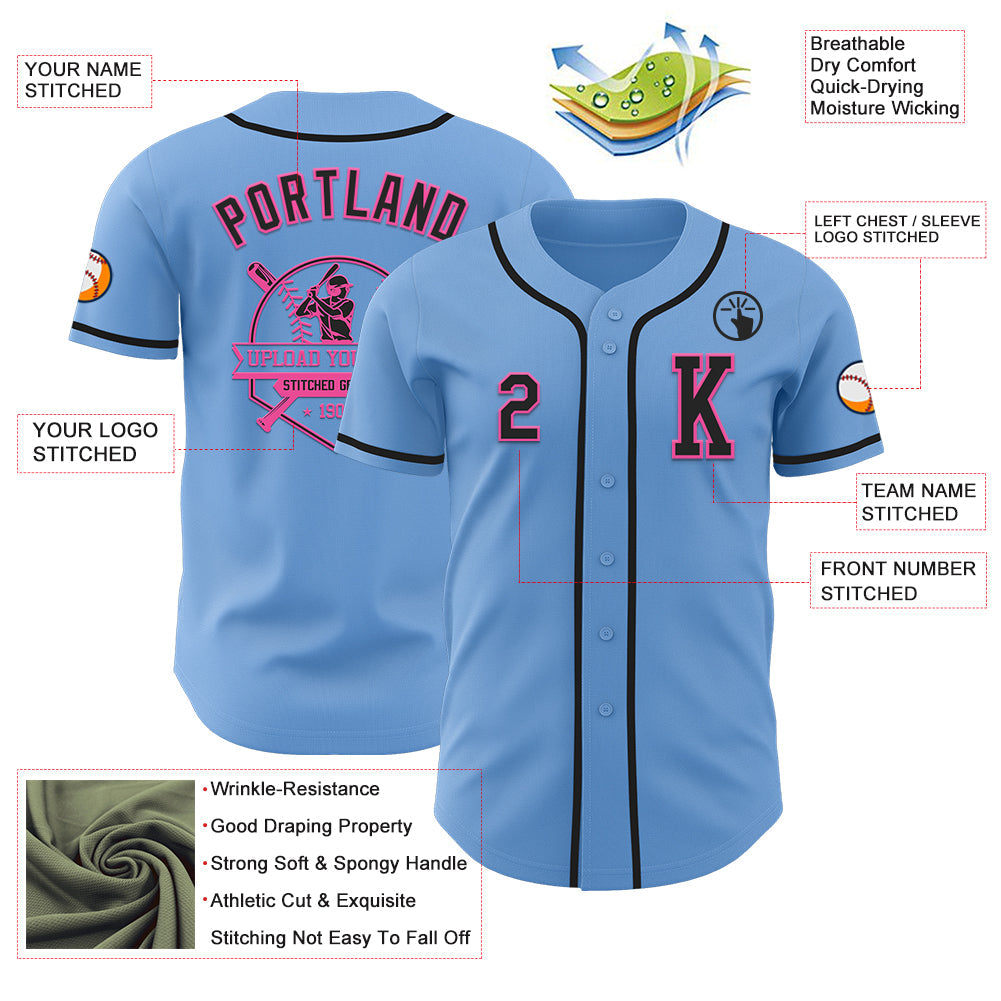 Custom Light Blue Black-Pink Authentic Baseball Jersey - Sky-Custom
