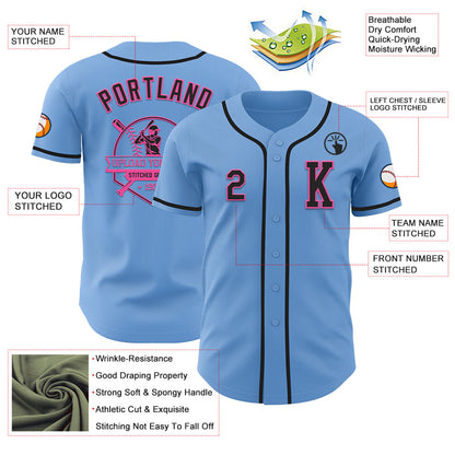 Custom Light Blue Black-Pink Authentic Baseball Jersey - Sky-Custom