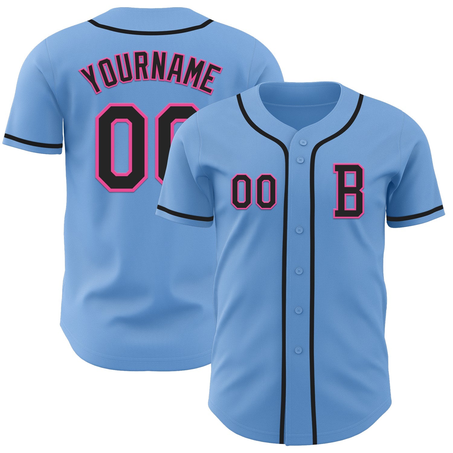 Custom Light Blue Black-Pink Authentic Baseball Jersey - Sky-Custom