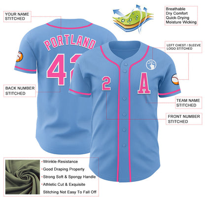 Custom Light Blue Pink-White Authentic Baseball Jersey - Sky-Custom
