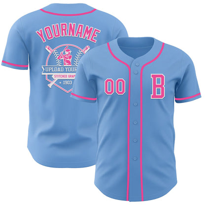 Custom Light Blue Pink-White Authentic Baseball Jersey - Sky-Custom