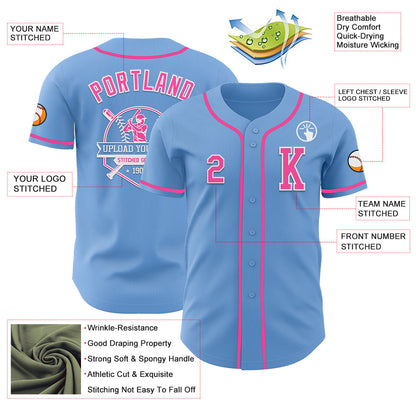 Custom Light Blue Pink-White Authentic Baseball Jersey - Sky-Custom