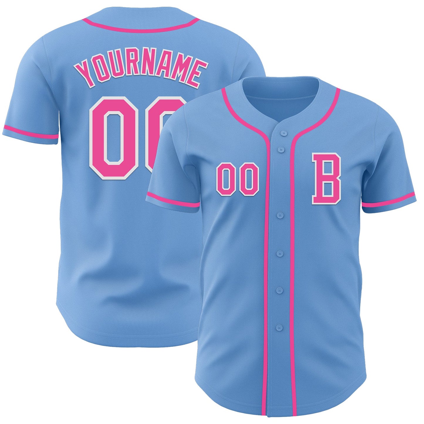 Custom Light Blue Pink-White Authentic Baseball Jersey - Sky-Custom