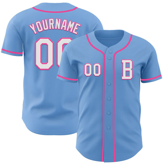 Custom Light Blue White-Pink Authentic Baseball Jersey - Sky-Custom