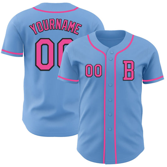 Custom Light Blue Pink-Black Authentic Baseball Jersey - Sky-Custom