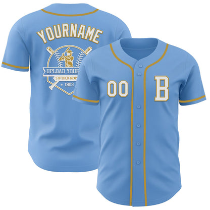 Custom Light Blue White-Old Gold Authentic Baseball Jersey - Sky-Custom