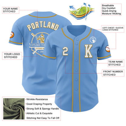 Custom Light Blue White-Old Gold Authentic Baseball Jersey - Sky-Custom
