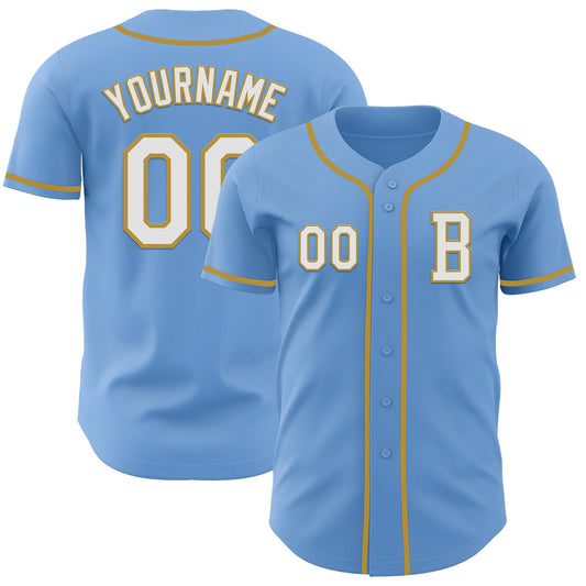 Custom Light Blue White-Old Gold Authentic Baseball Jersey - Sky-Custom