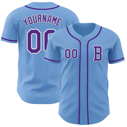Custom Light Blue Purple-White Authentic Baseball Jersey - Sky-Custom