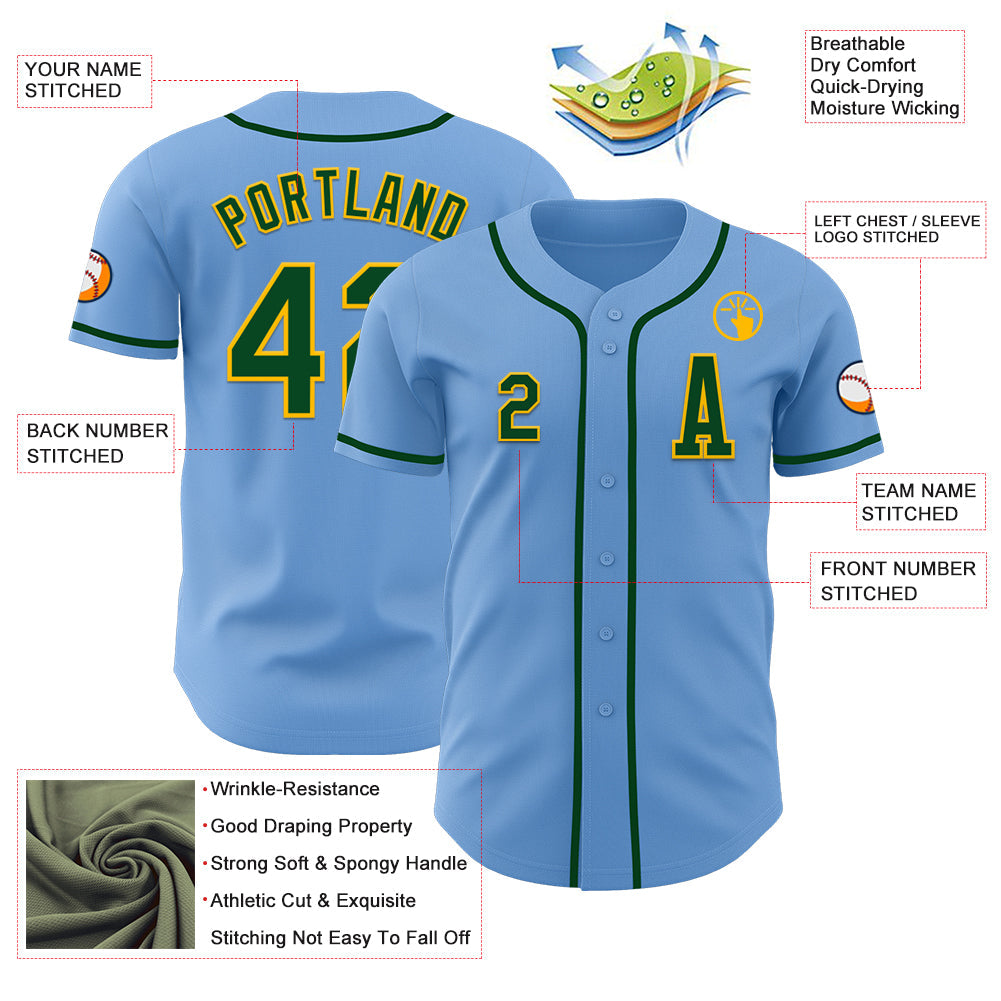 Custom Light Blue Green-Gold Authentic Baseball Jersey - Sky-Custom