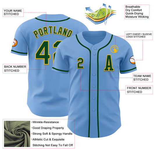 Custom Light Blue Green-Gold Authentic Baseball Jersey - Sky-Custom