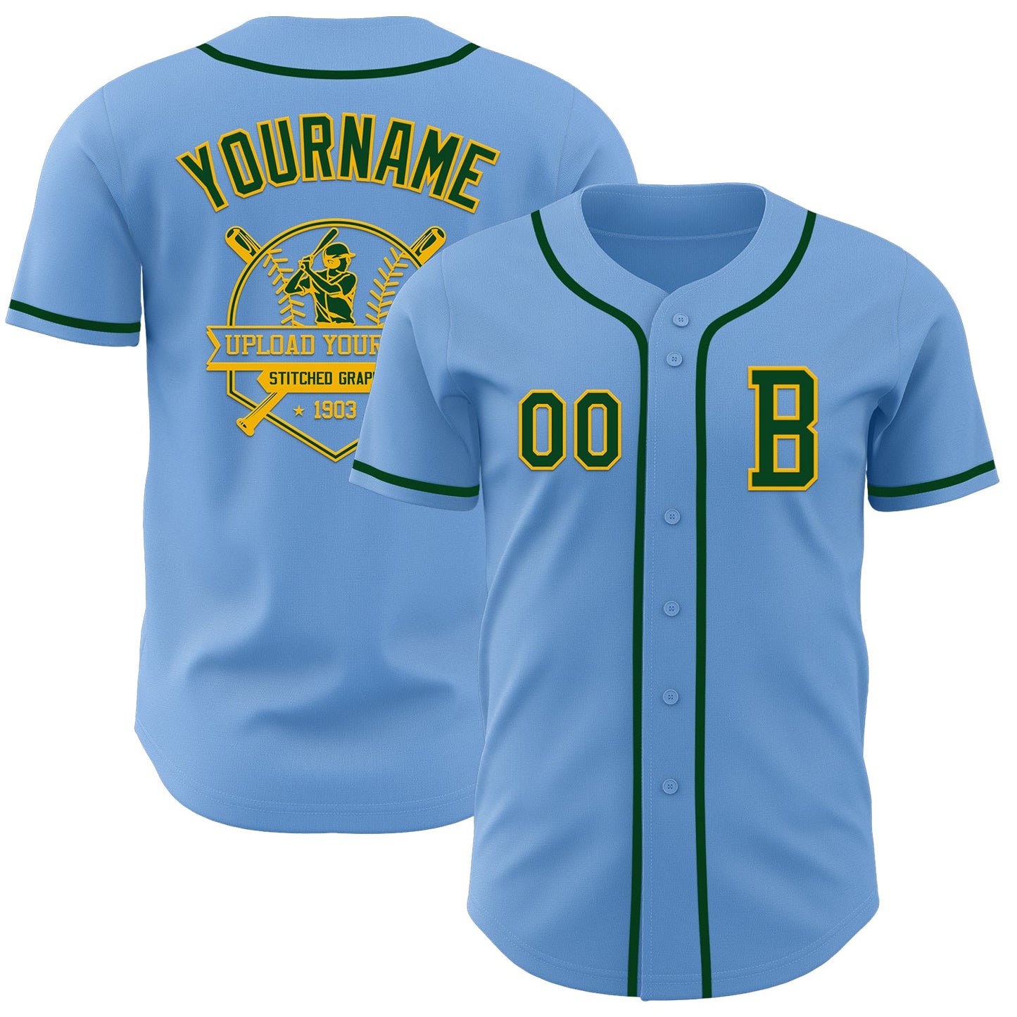 Custom Light Blue Green-Gold Authentic Baseball Jersey - Sky-Custom