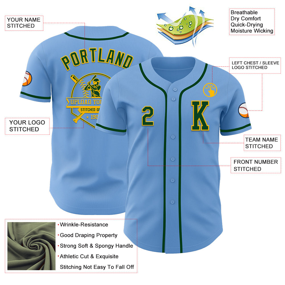 Custom Light Blue Green-Gold Authentic Baseball Jersey - Sky-Custom